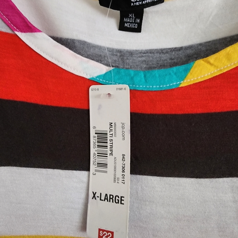 a.n.a Multicolor Striped Scoop Neck Top - Pink, Teal, Yellow, Black & White - Picture 2 of 4